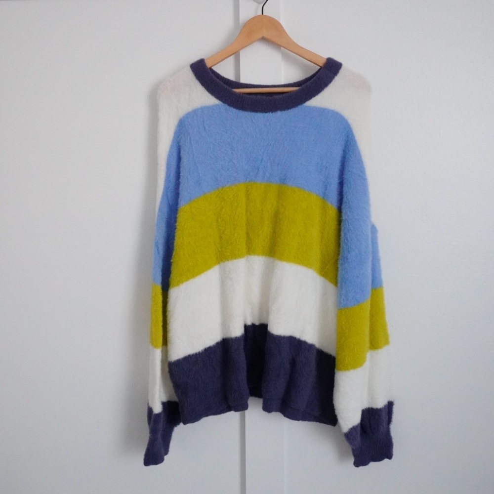 Aerie Fluffy Striped Oversized Sweater